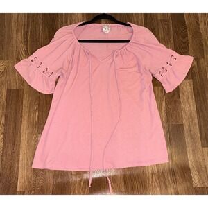 Naif Pink Lace Up Sleeve Bardot Off Shoulder Blouse Top‎ Size L